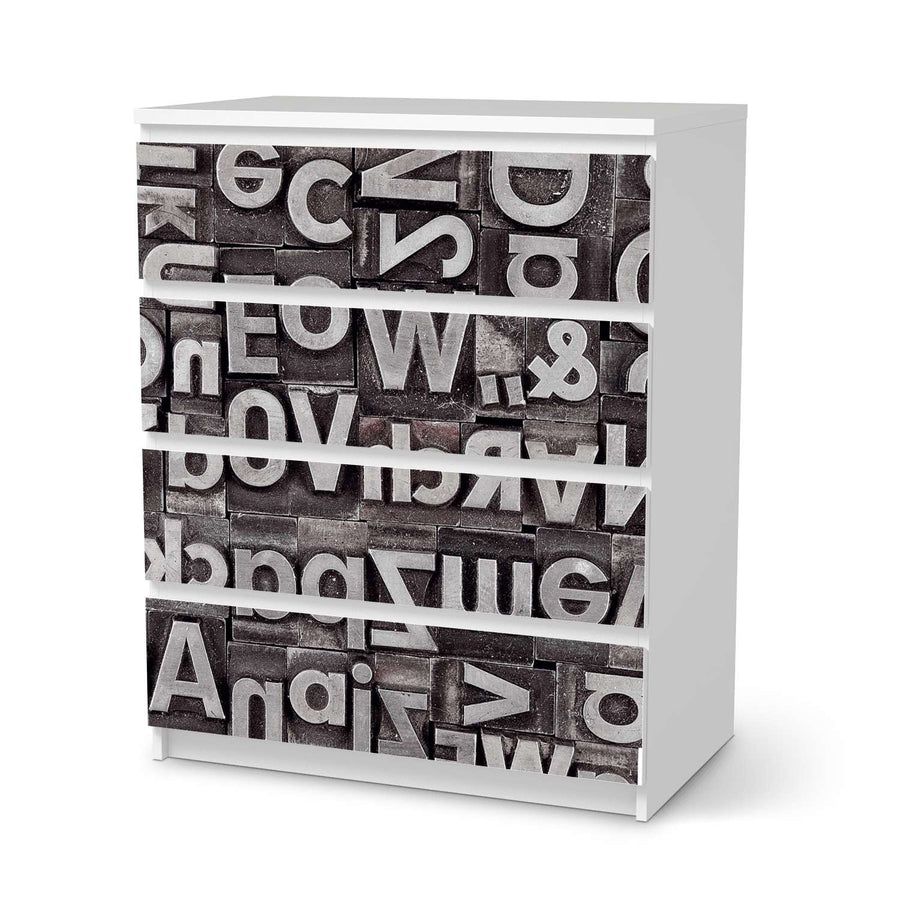 Folie für Möbel Alphabet - IKEA Malm Kommode 4 Schubladen  - weiss