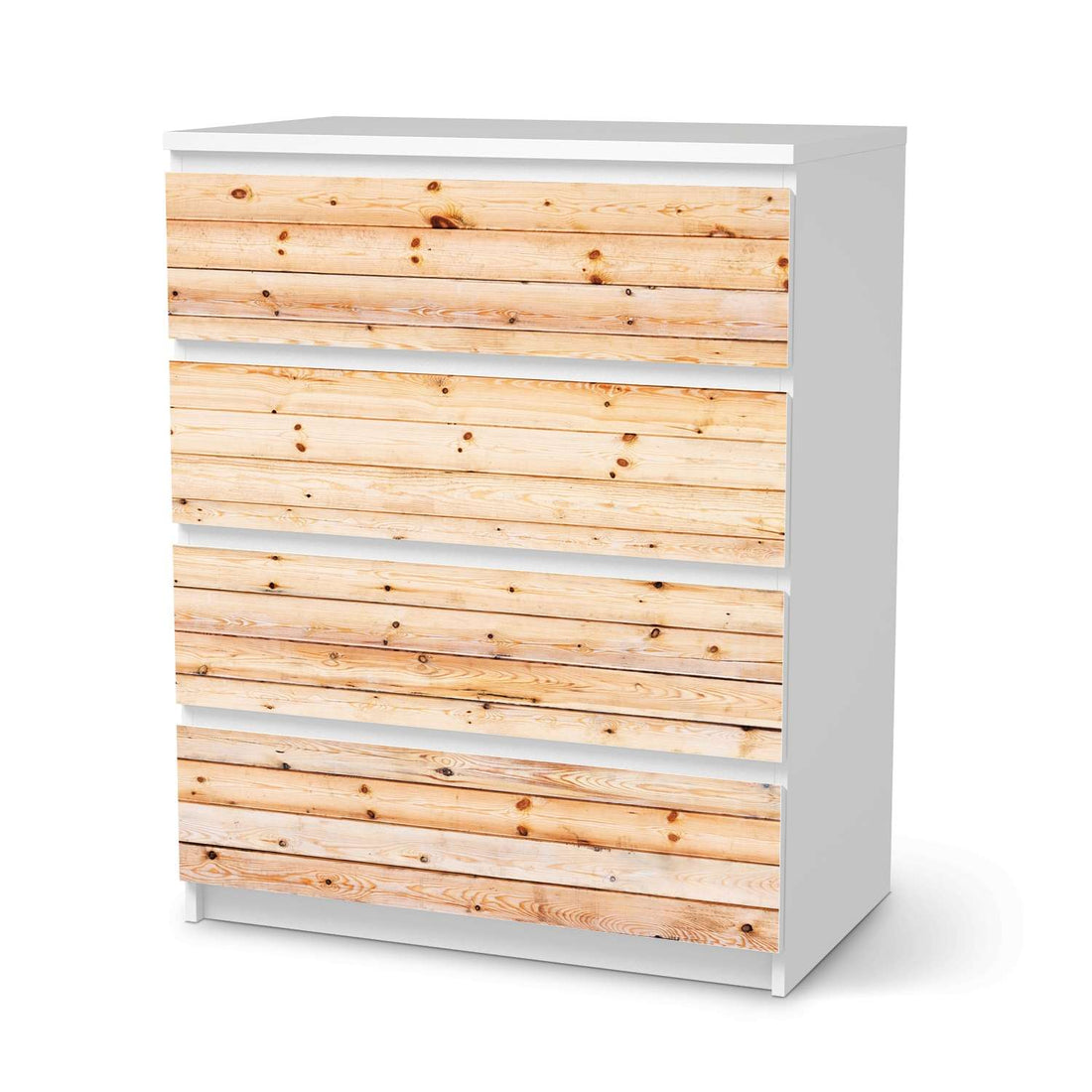 Folie für Möbel Bright Planks - IKEA Malm Kommode 4 Schubladen  - weiss