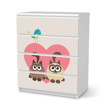 Folie für Möbel Cats Heart - IKEA Malm Kommode 4 Schubladen  - weiss