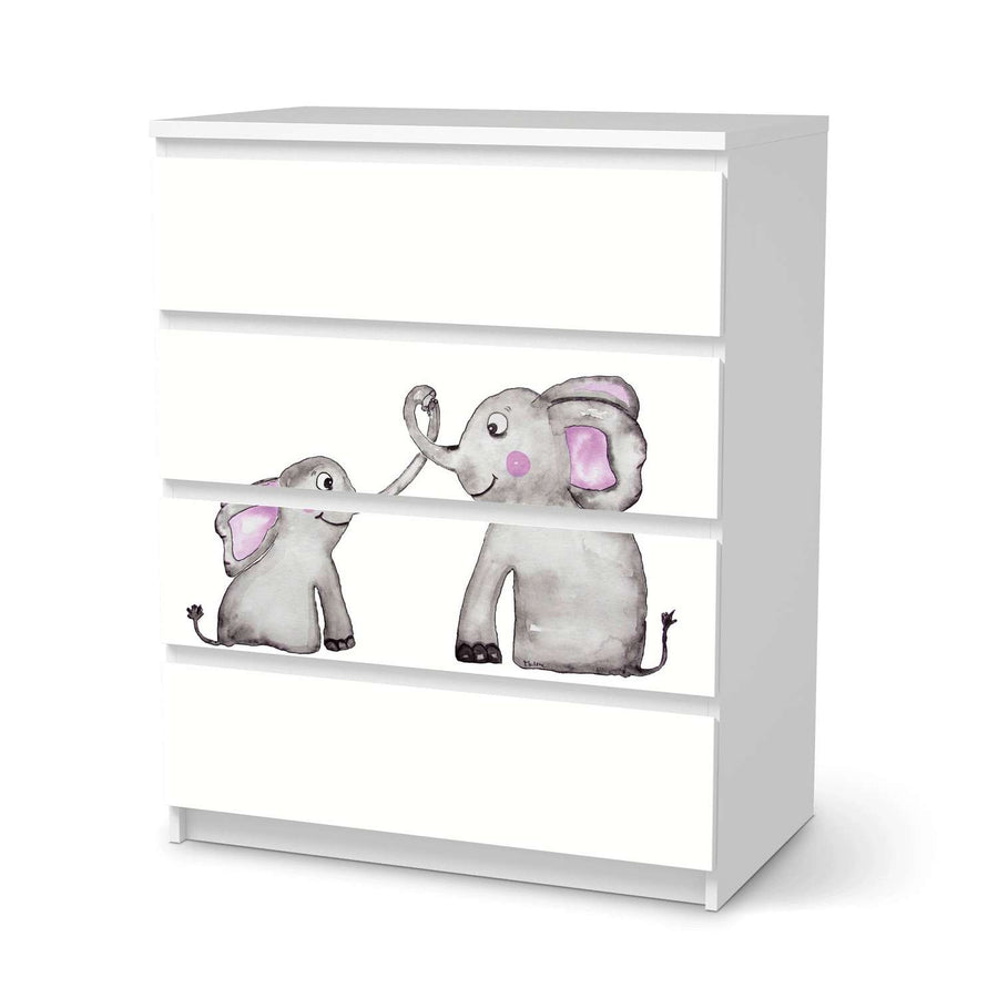 Folie für Möbel Elefanten - IKEA Malm Kommode 4 Schubladen  - weiss