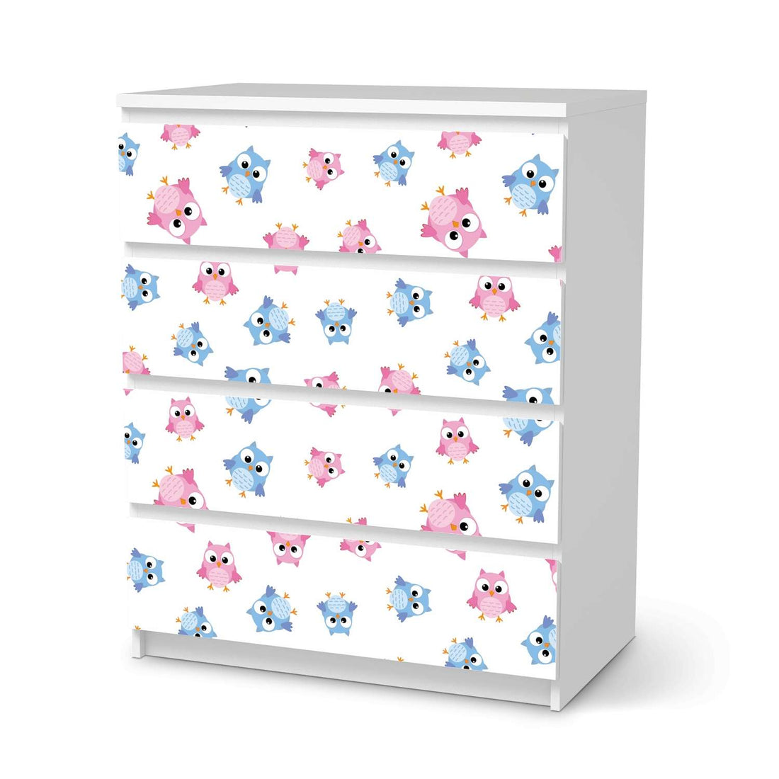 Folie für Möbel Eulenparty - IKEA Malm Kommode 4 Schubladen  - weiss