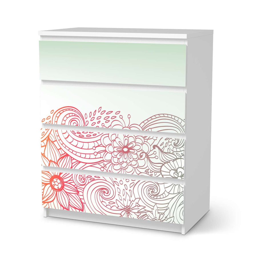 Folie für Möbel Floral Doodle - IKEA Malm Kommode 4 Schubladen  - weiss