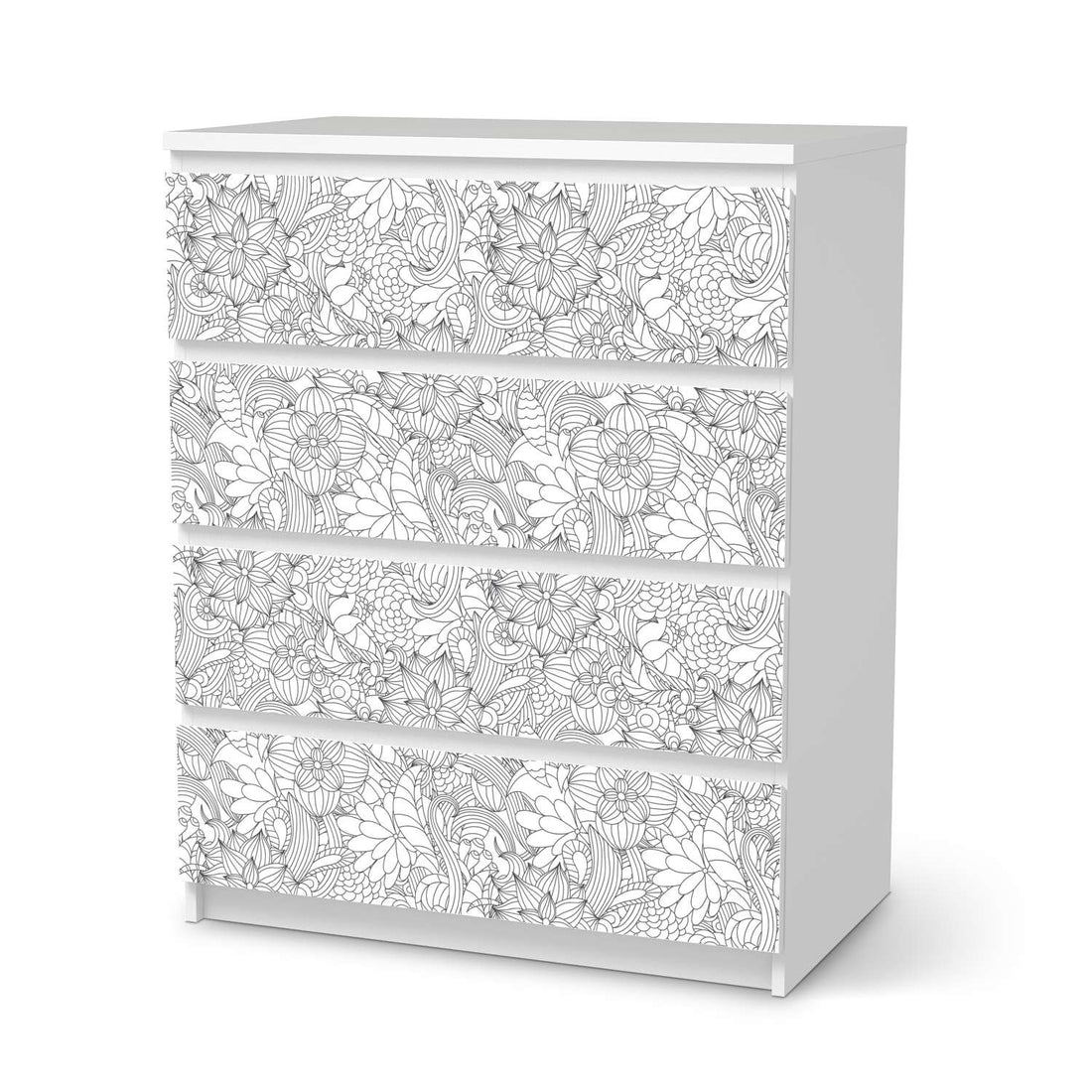 Folie für Möbel Flower Lines 2 - IKEA Malm Kommode 4 Schubladen  - weiss