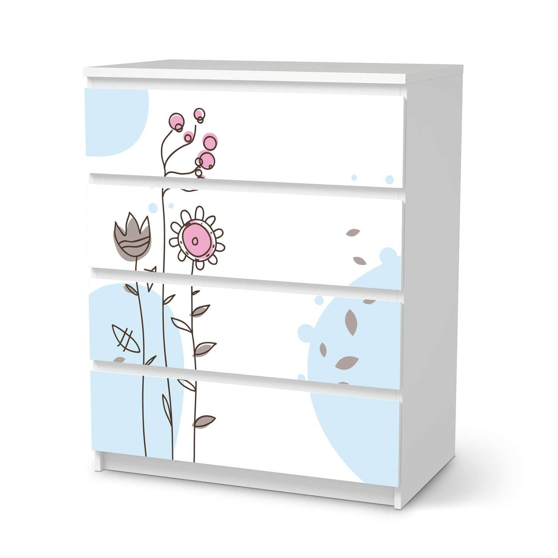 Folie für Möbel Flowers 3 - IKEA Malm Kommode 4 Schubladen  - weiss