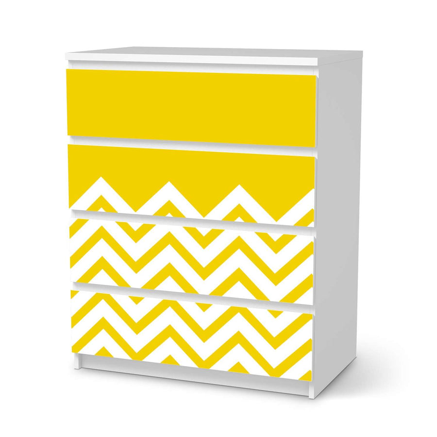 Folie für Möbel Gelbe Zacken - IKEA Malm Kommode 4 Schubladen  - weiss