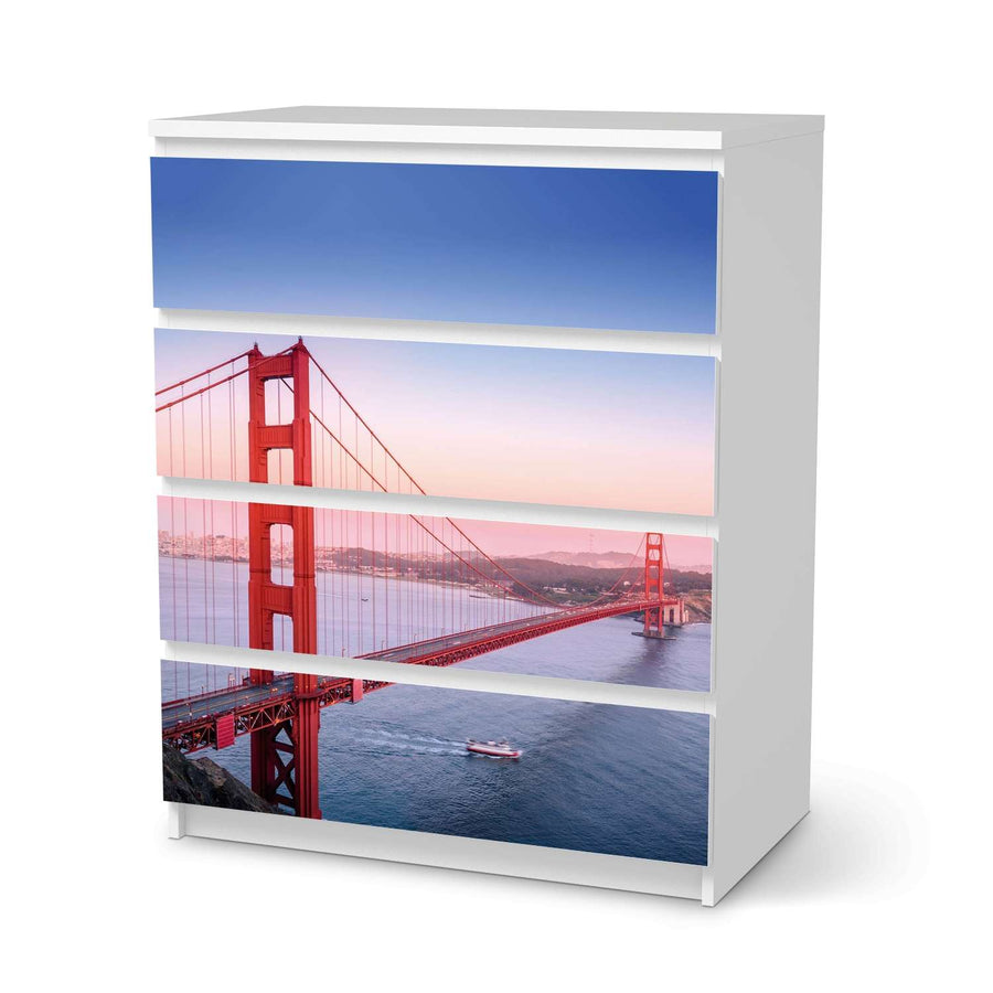 Folie für Möbel Golden Gate - IKEA Malm Kommode 4 Schubladen  - weiss