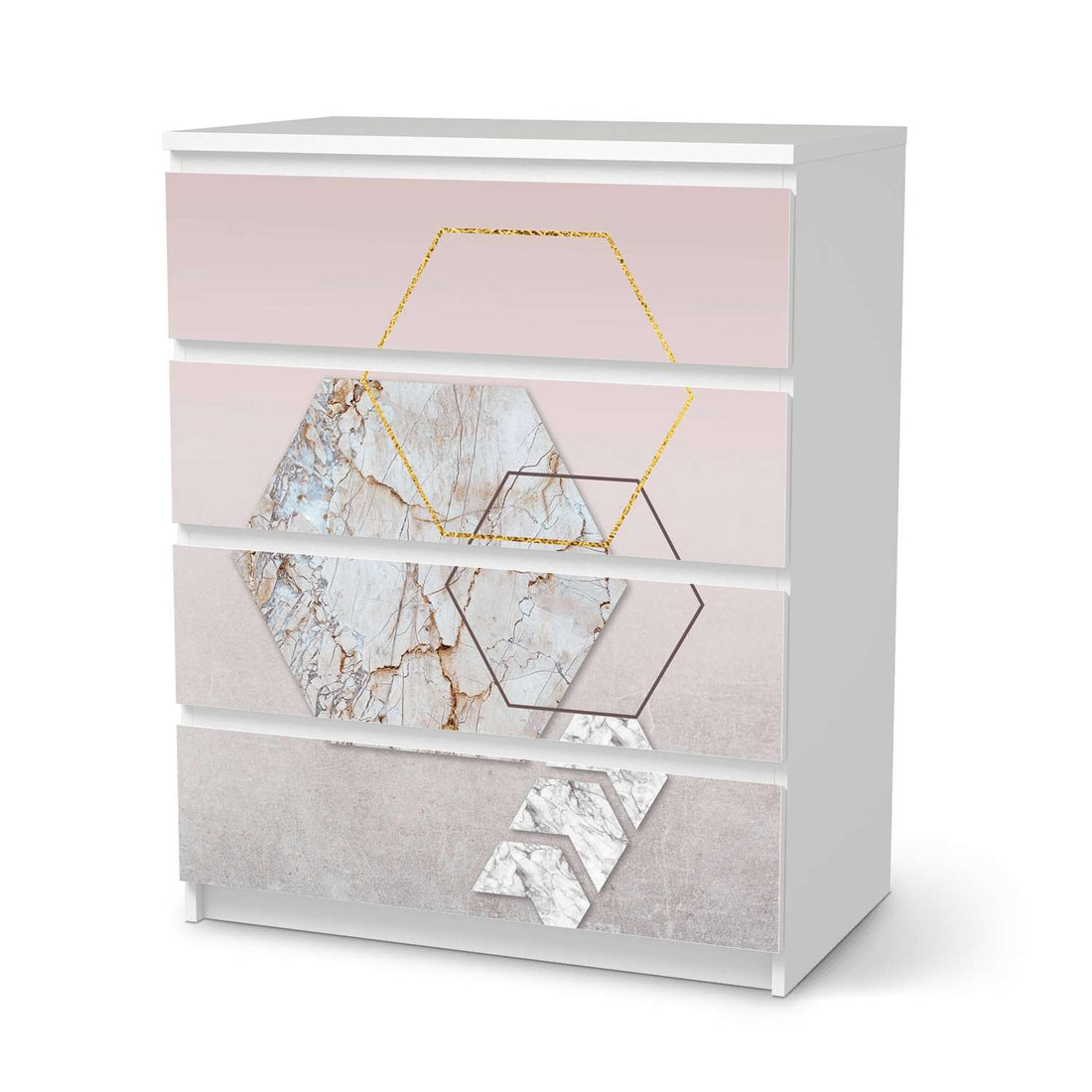Folie für Möbel Hexagon - IKEA Malm Kommode 4 Schubladen  - weiss