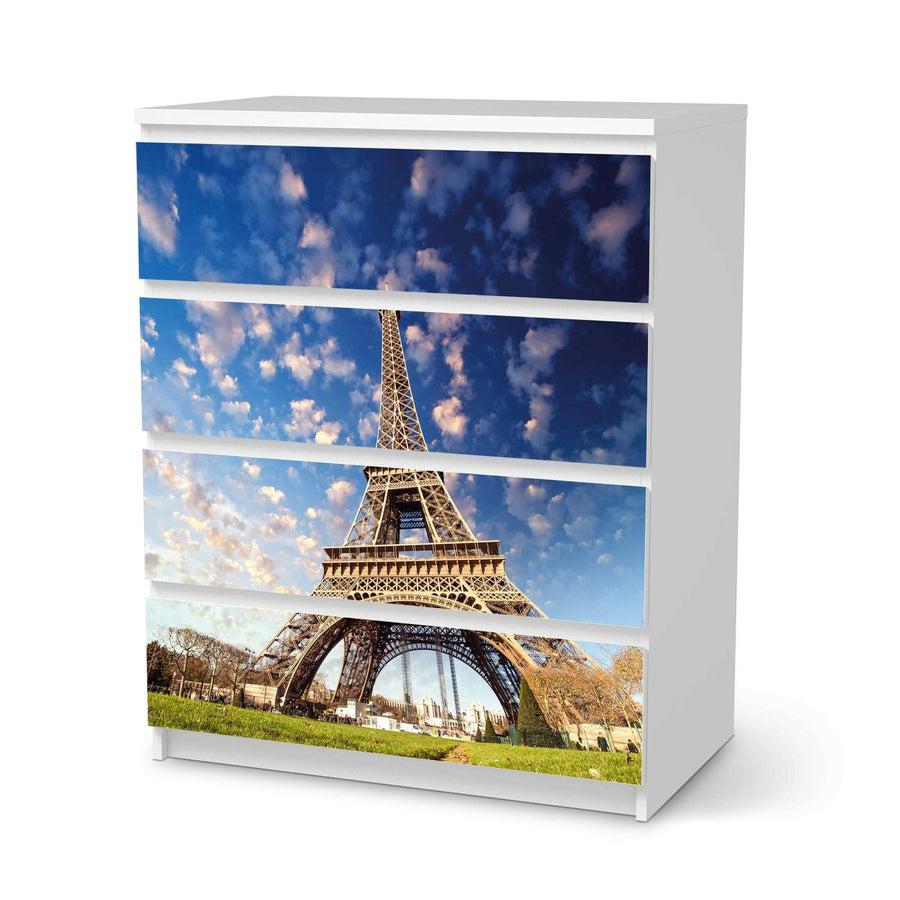 Folie für Möbel La Tour Eiffel - IKEA Malm Kommode 4 Schubladen  - weiss