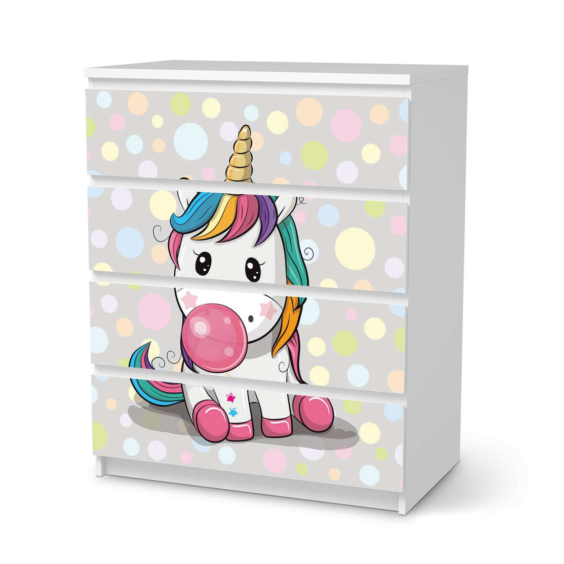 Folie für Möbel Rainbow das Einhorn - IKEA Malm Kommode 4 Schubladen  - weiss