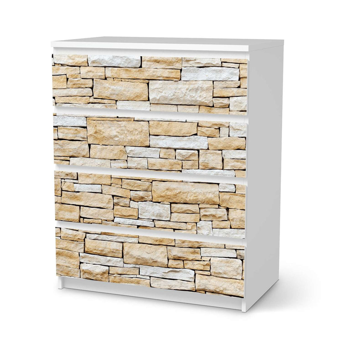 Folie für Möbel Sandstein - IKEA Malm Kommode 4 Schubladen  - weiss