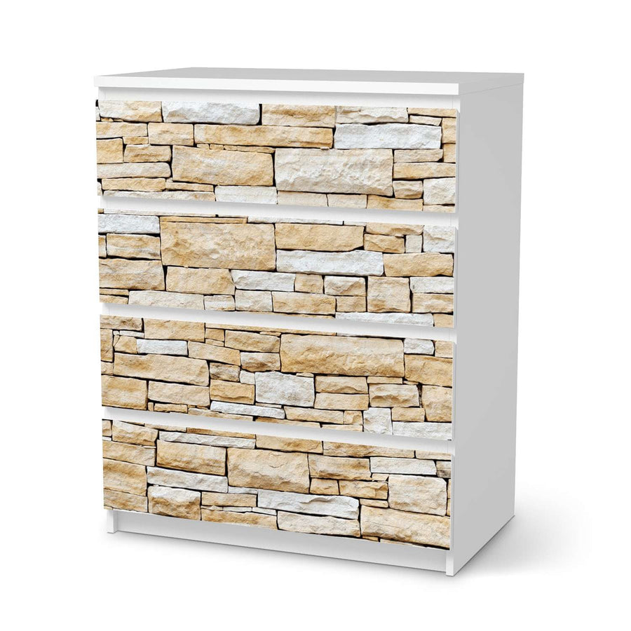 Folie für Möbel Sandstein - IKEA Malm Kommode 4 Schubladen  - weiss