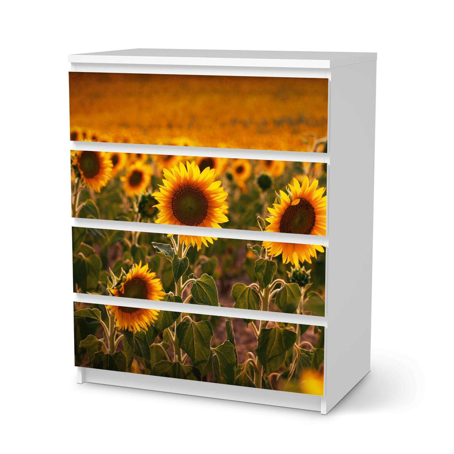 Folie für Möbel Sunflowers - IKEA Malm Kommode 4 Schubladen  - weiss