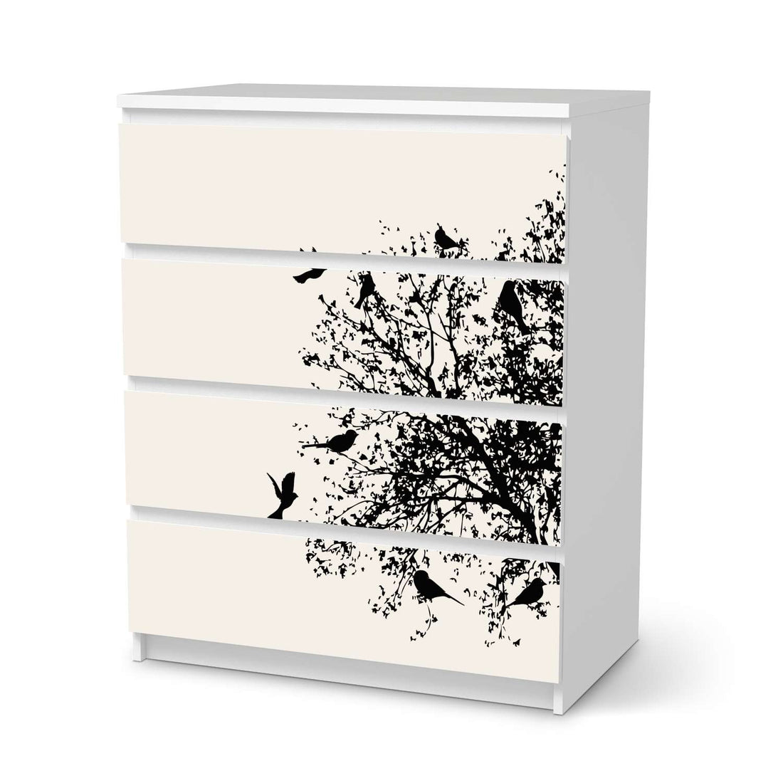 Folie für Möbel Tree and Birds 2 - IKEA Malm Kommode 4 Schubladen  - weiss