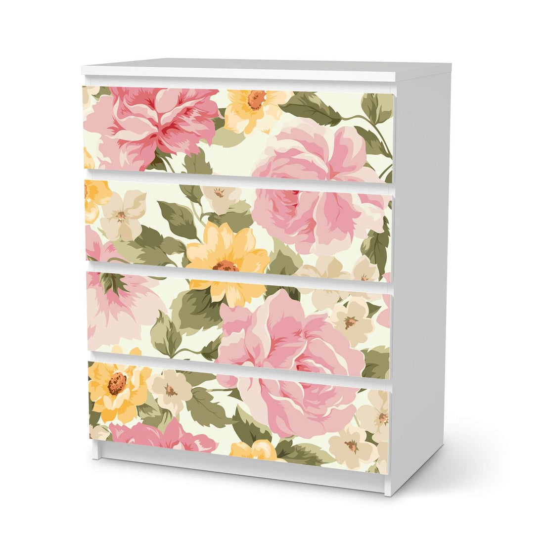 Folie für Möbel Vintage Flowers - IKEA Malm Kommode 4 Schubladen  - weiss