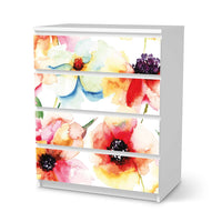 Folie für Möbel Water Color Flowers - IKEA Malm Kommode 4 Schubladen  - weiss