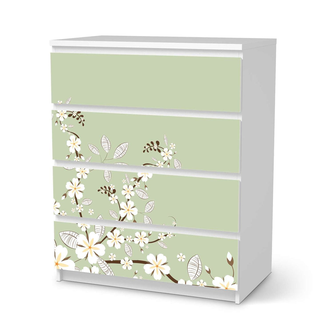 Folie für Möbel White Blossoms - IKEA Malm Kommode 4 Schubladen  - weiss