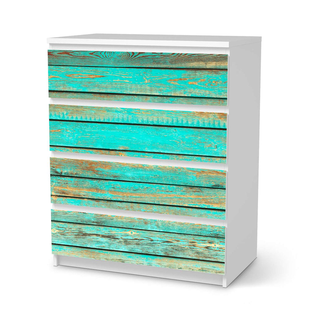Folie für Möbel Wooden Aqua - IKEA Malm Kommode 4 Schubladen  - weiss