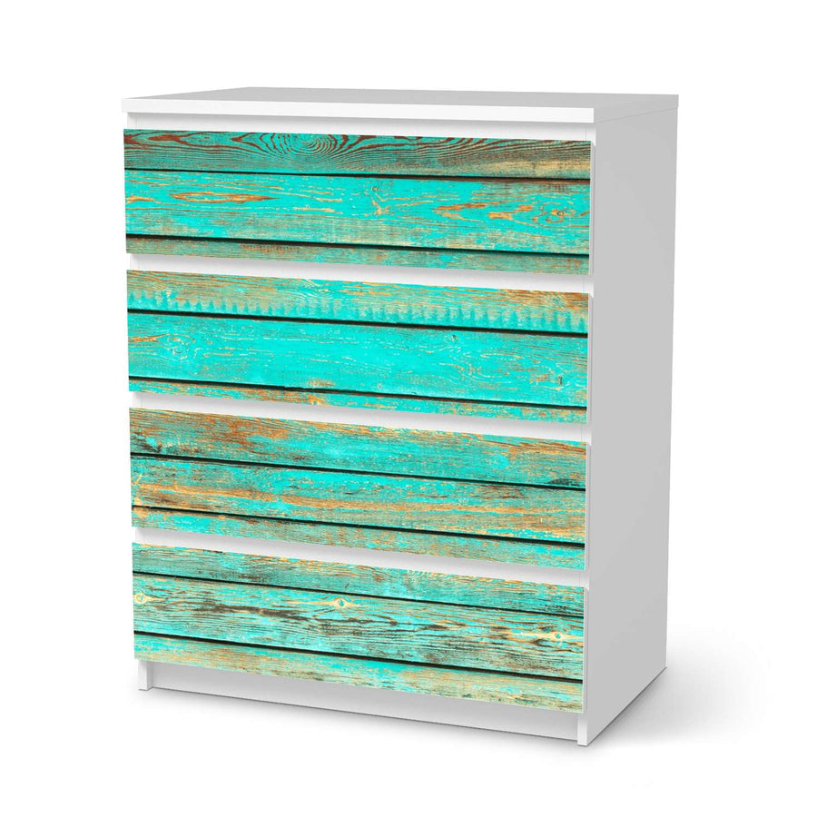 Folie für Möbel Wooden Aqua - IKEA Malm Kommode 4 Schubladen  - weiss
