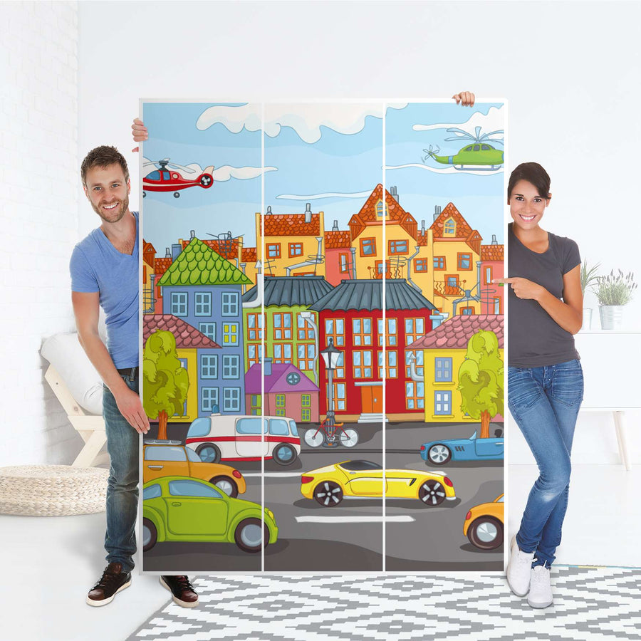 Folie für Möbel City Life - IKEA Pax Schrank 201 cm Höhe - 3 Türen - Folie