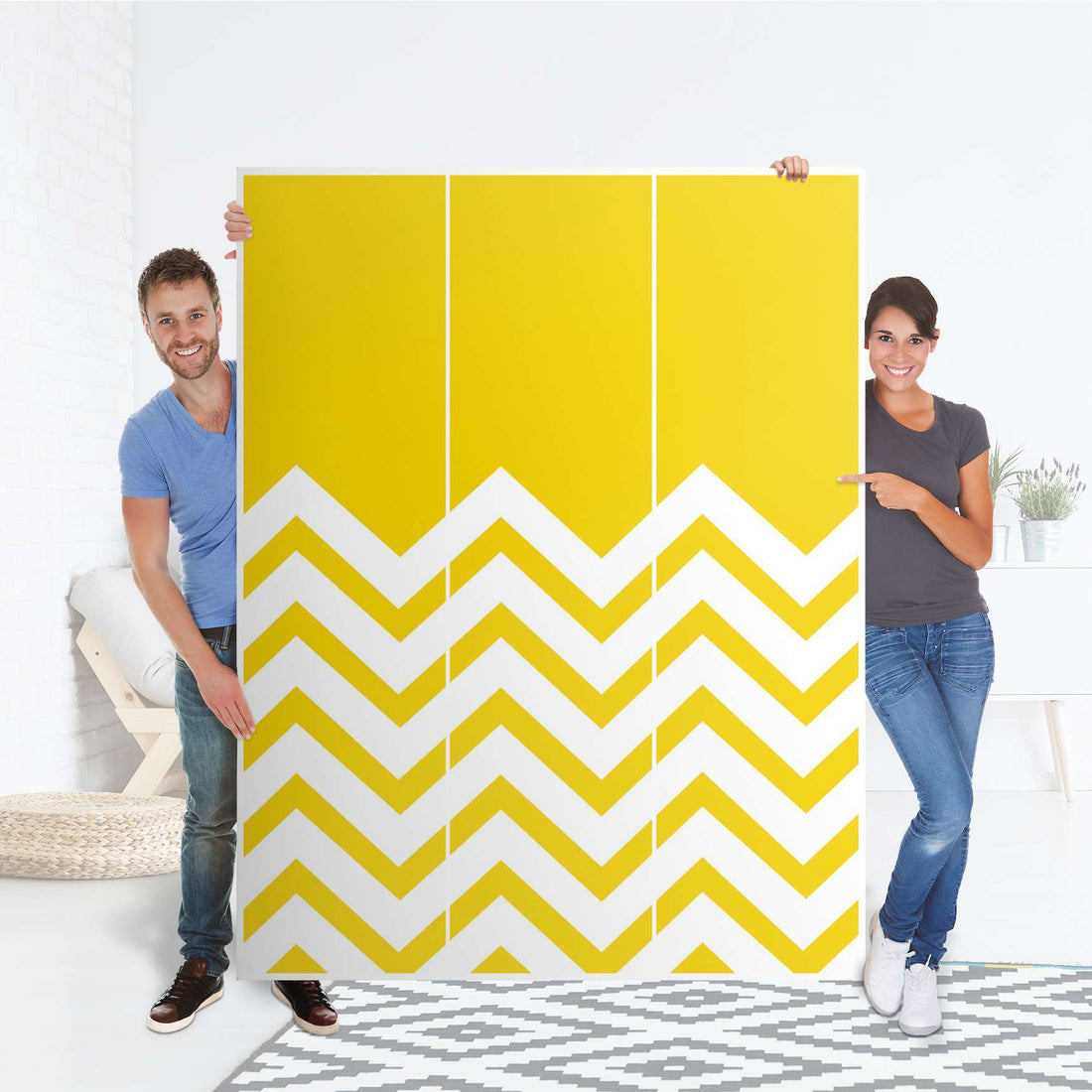Folie für Möbel Gelbe Zacken - IKEA Pax Schrank 201 cm Höhe - 3 Türen - Folie
