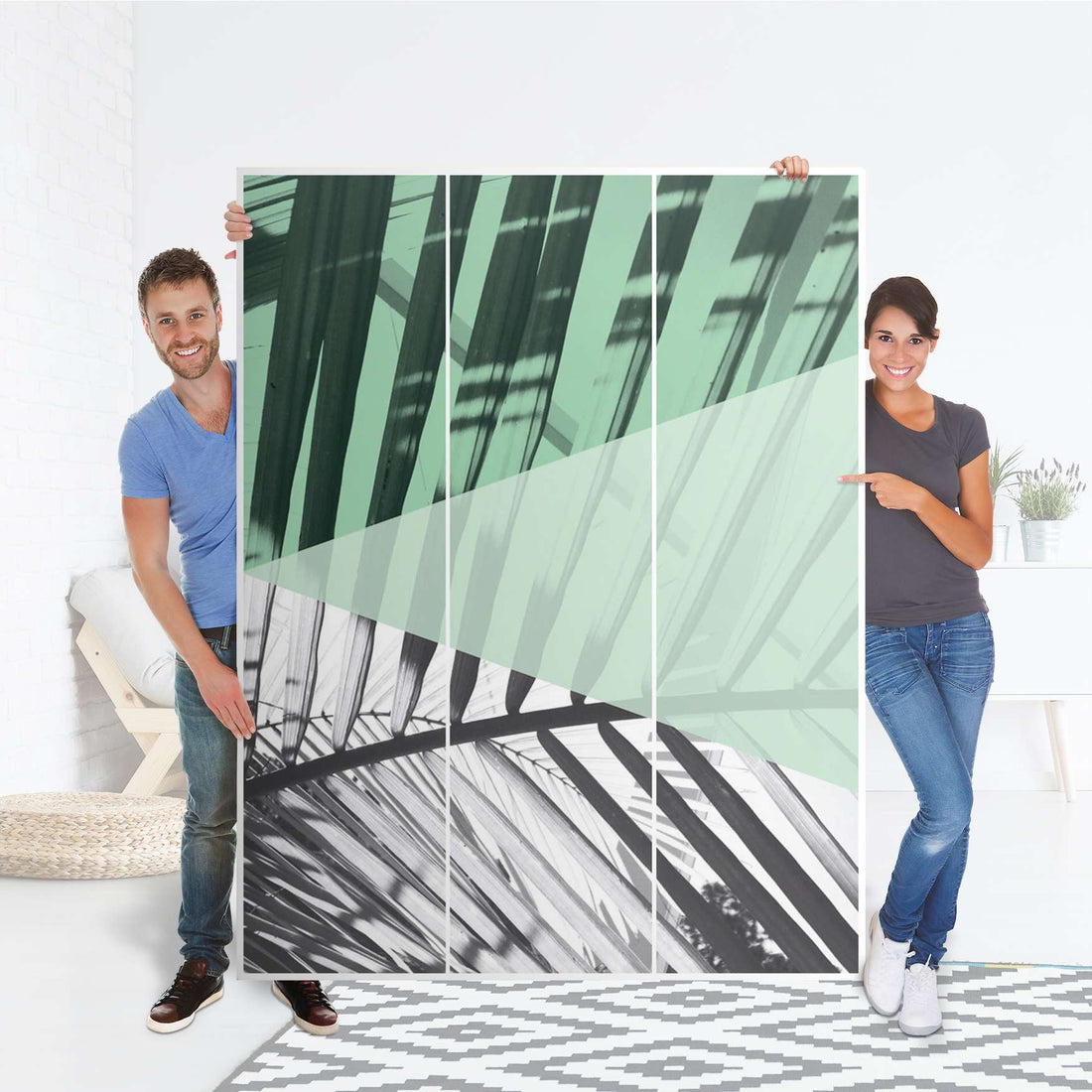 Folie für Möbel Palmen mint - IKEA Pax Schrank 201 cm Höhe - 3 Türen - Folie