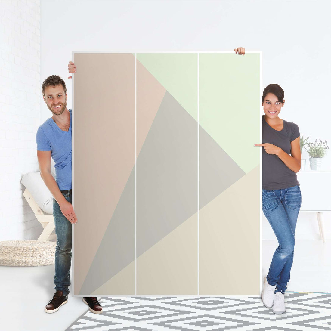 Folie für Möbel Pastell Geometrik - IKEA Pax Schrank 201 cm Höhe - 3 Türen - Folie