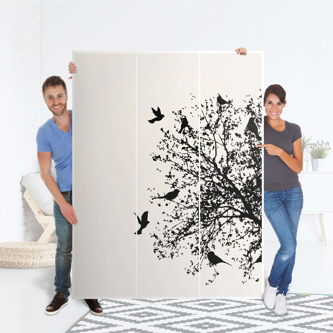 Folie für Möbel Tree and Birds 2 - IKEA Pax Schrank 201 cm Höhe - 3 Türen - Folie