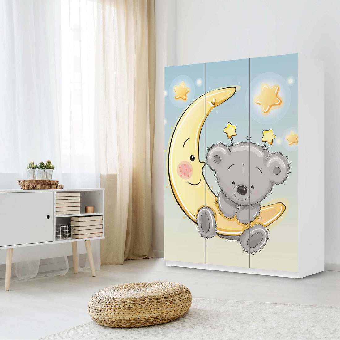 Folie für Möbel Teddy und Mond - IKEA Pax Schrank 201 cm Höhe - 3 Türen - Kinderzimmer
