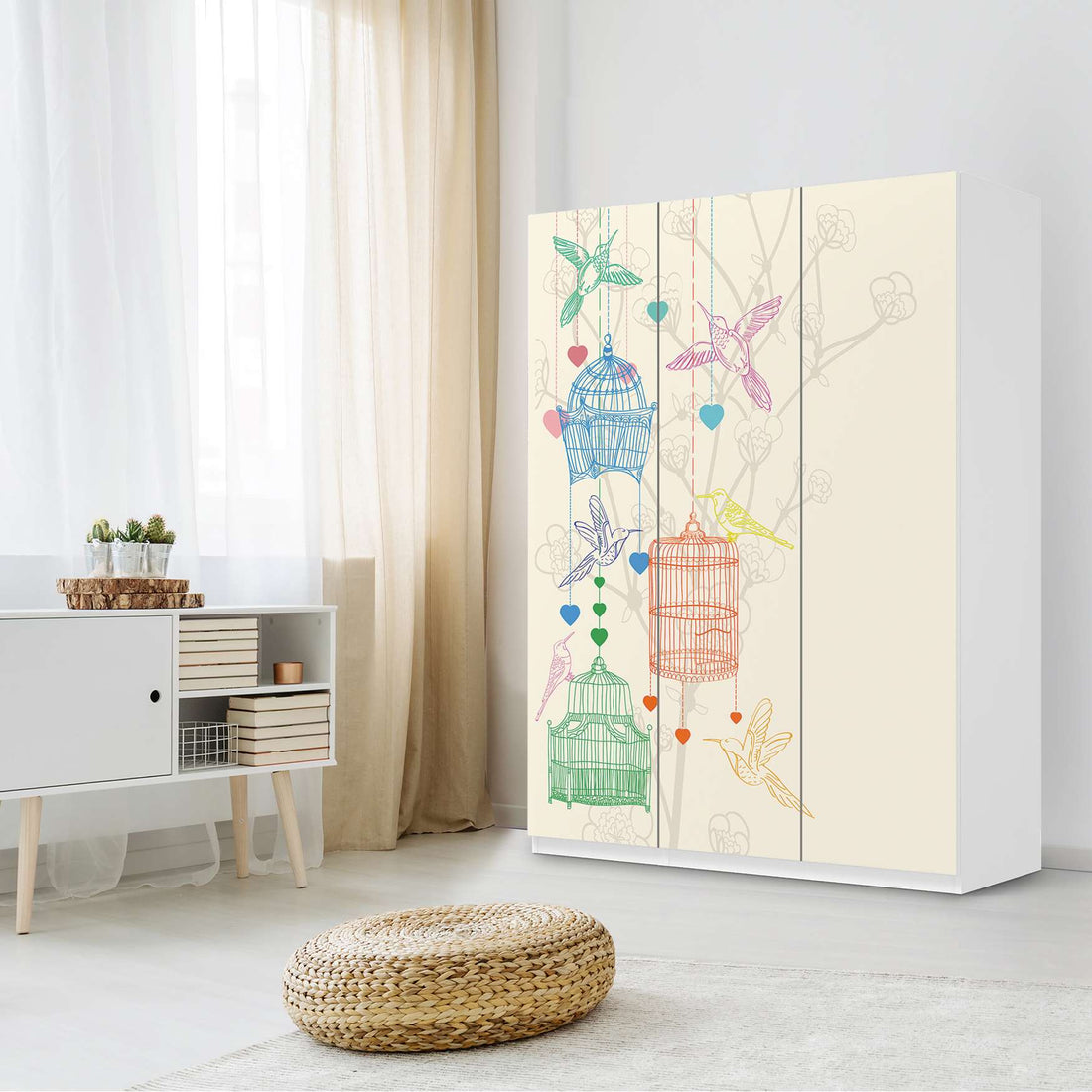Folie für Möbel Birdcage - IKEA Pax Schrank 201 cm Höhe - 3 Türen - Schlafzimmer