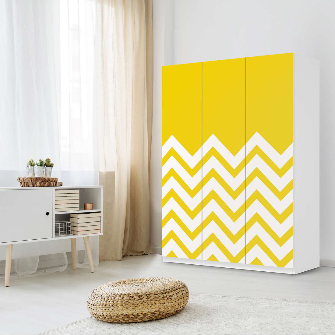 Folie für Möbel Gelbe Zacken - IKEA Pax Schrank 201 cm Höhe - 3 Türen - Schlafzimmer