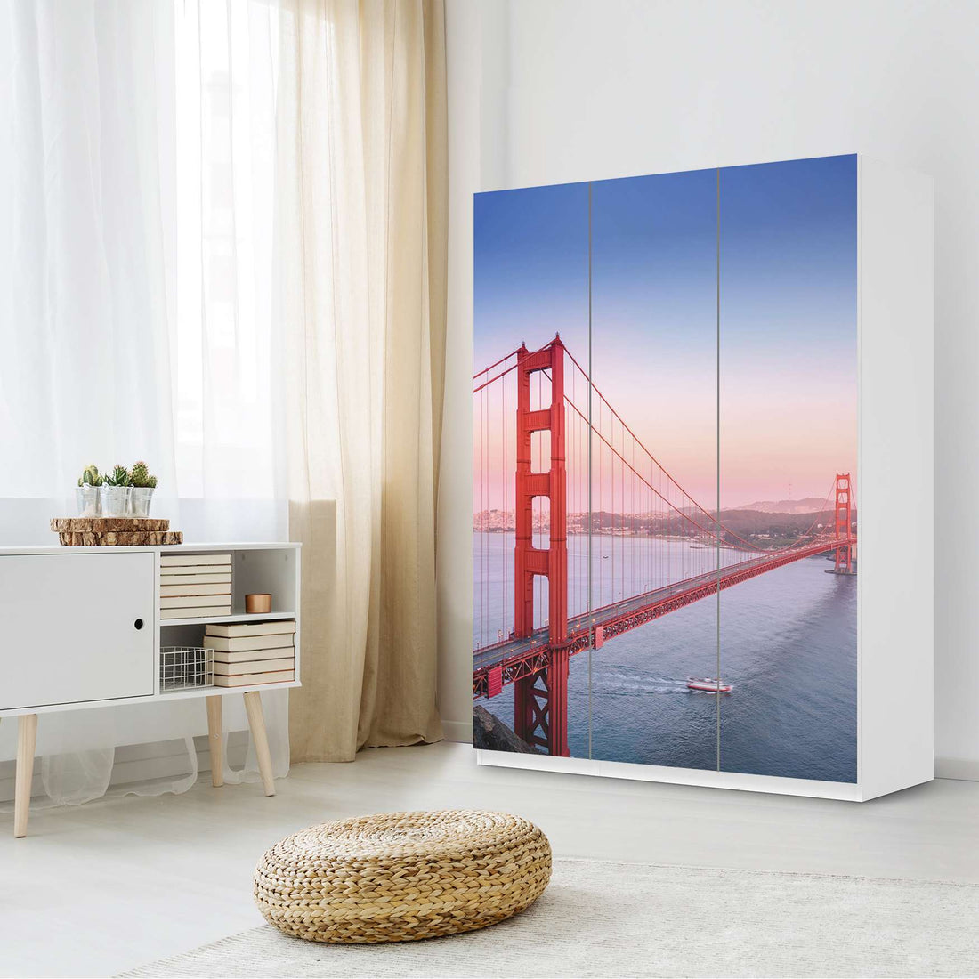 Folie für Möbel Golden Gate - IKEA Pax Schrank 201 cm Höhe - 3 Türen - Schlafzimmer