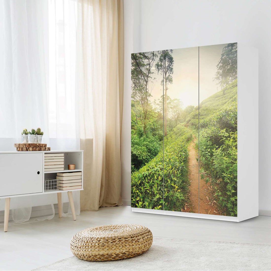 Folie für Möbel Green Tea Fields - IKEA Pax Schrank 201 cm Höhe - 3 Türen - Schlafzimmer