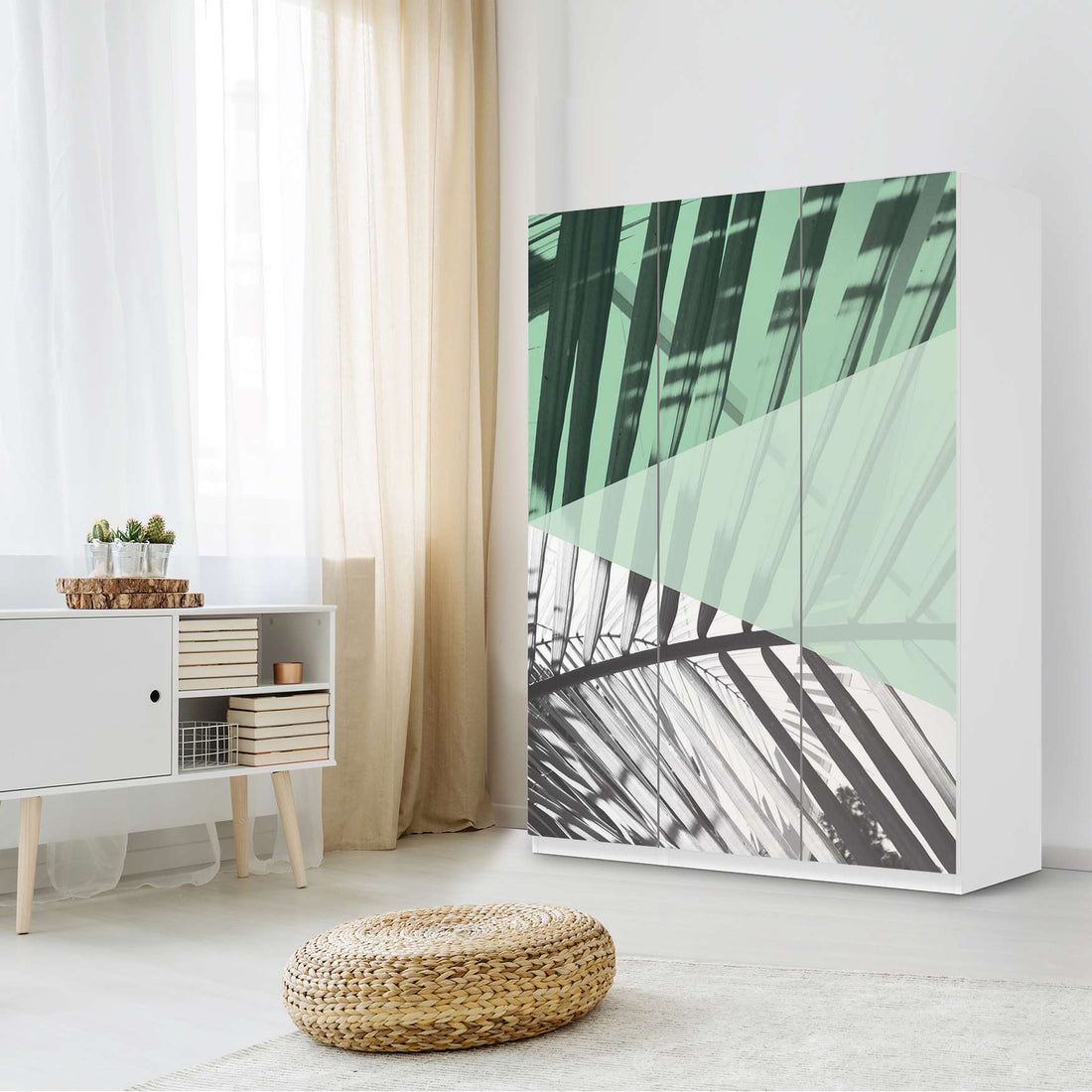 Folie für Möbel IKEA Pax Schrank 201 cm Höhe - 3 Türen - Design: Palmen mint