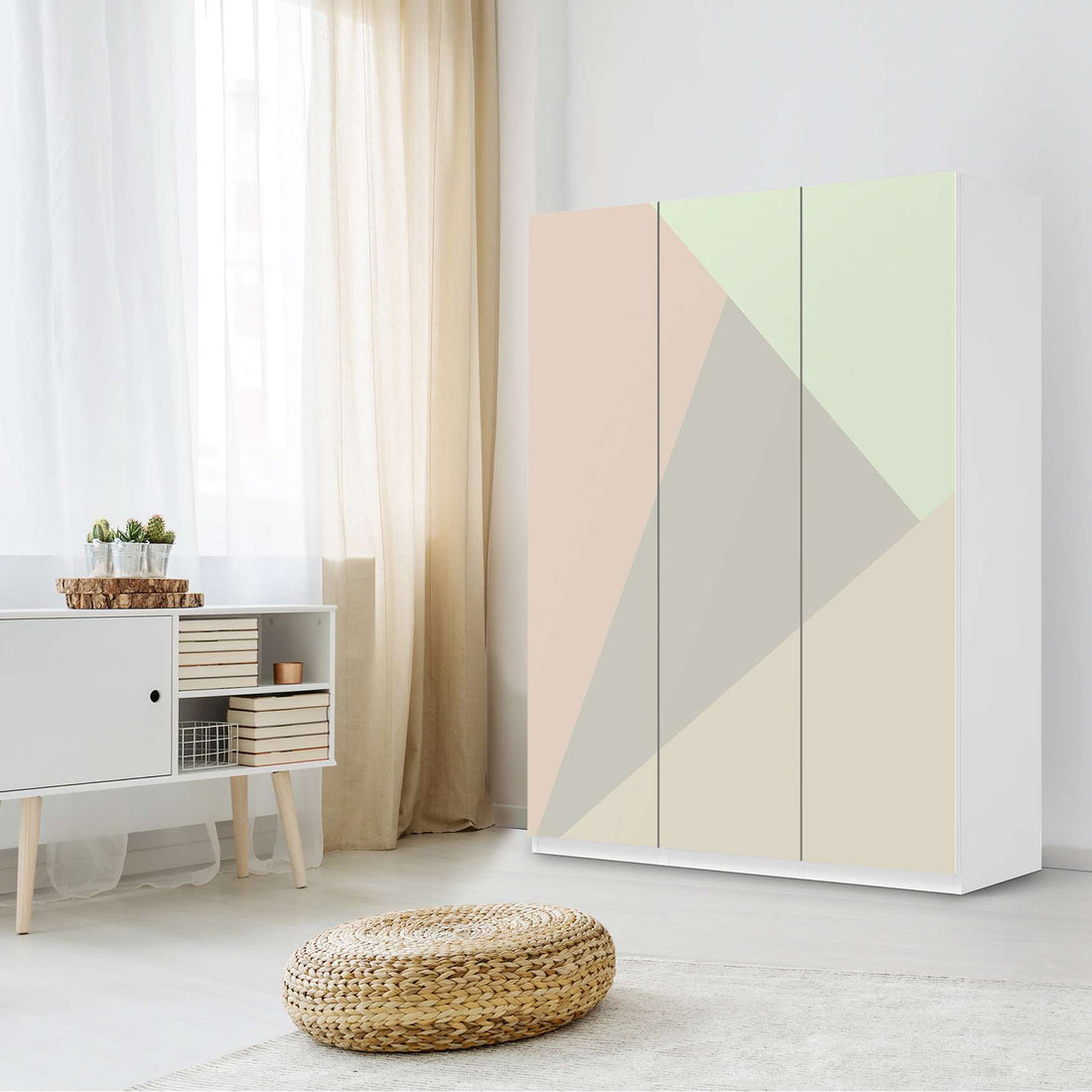 Folie für Möbel Pastell Geometrik - IKEA Pax Schrank 201 cm Höhe - 3 Türen - Schlafzimmer