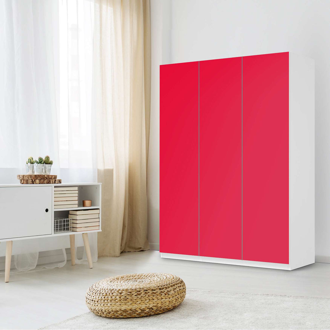 Folie für Möbel Rot Light - IKEA Pax Schrank 201 cm Höhe - 3 Türen - Schlafzimmer
