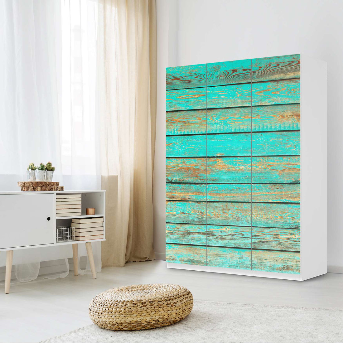 Folie für Möbel Wooden Aqua - IKEA Pax Schrank 201 cm Höhe - 3 Türen - Schlafzimmer