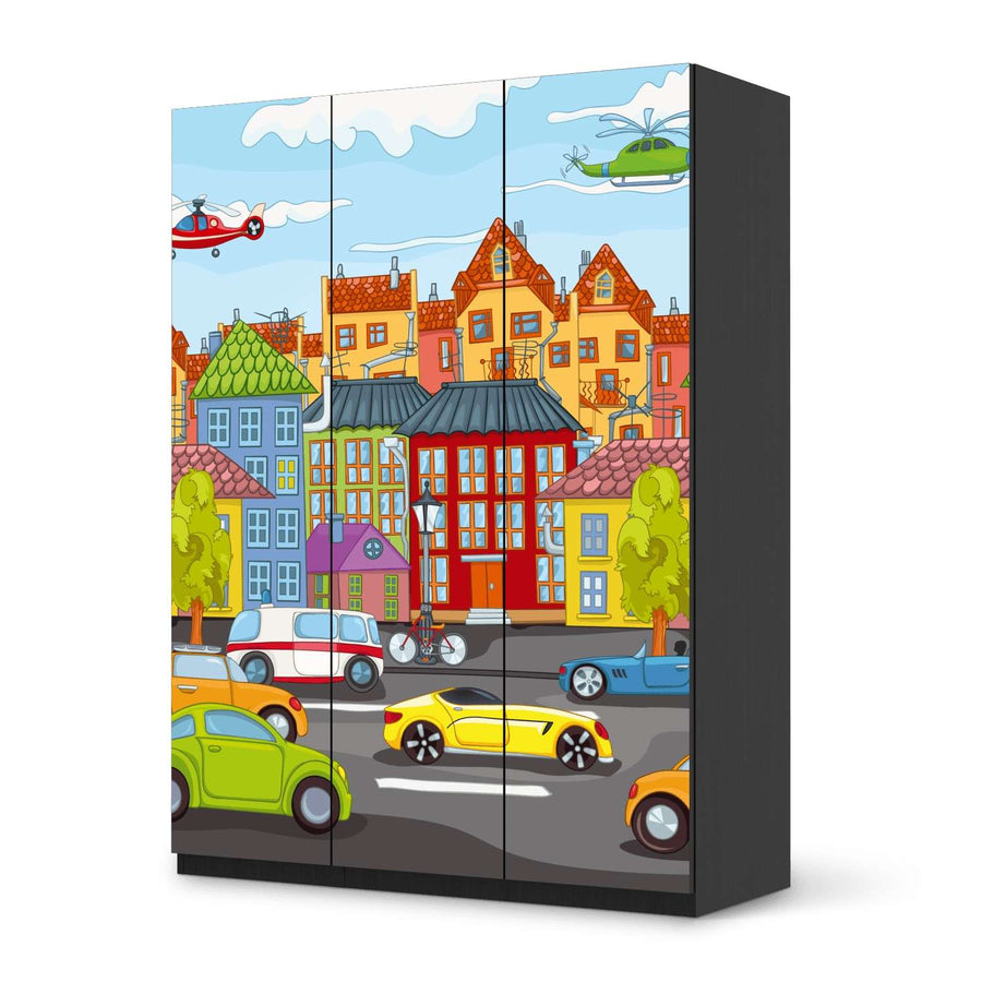 Folie für Möbel City Life - IKEA Pax Schrank 201 cm Höhe - 3 Türen - schwarz
