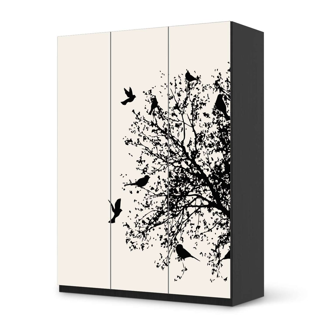 Folie für Möbel Tree and Birds 2 - IKEA Pax Schrank 201 cm Höhe - 3 Türen - schwarz