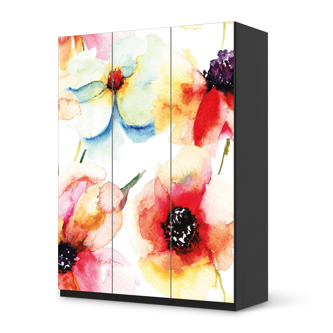 Folie für Möbel Water Color Flowers - IKEA Pax Schrank 201 cm Höhe - 3 Türen - schwarz