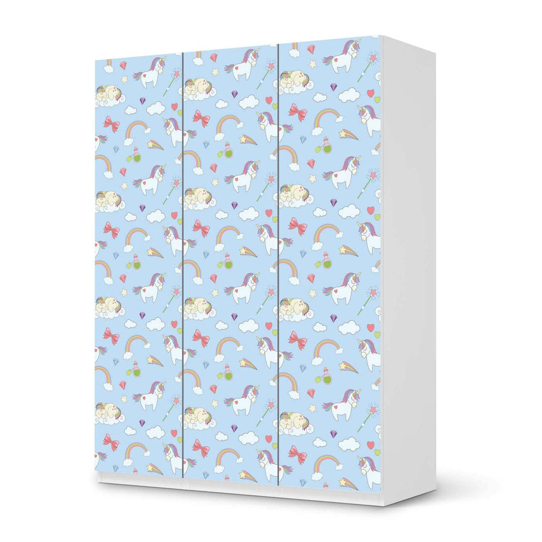 Folie für Möbel Rainbow Unicorn - IKEA Pax Schrank 201 cm Höhe - 3 Türen - weiss