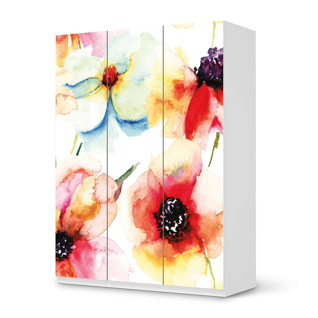 Folie für Möbel Water Color Flowers - IKEA Pax Schrank 201 cm Höhe - 3 Türen - weiss