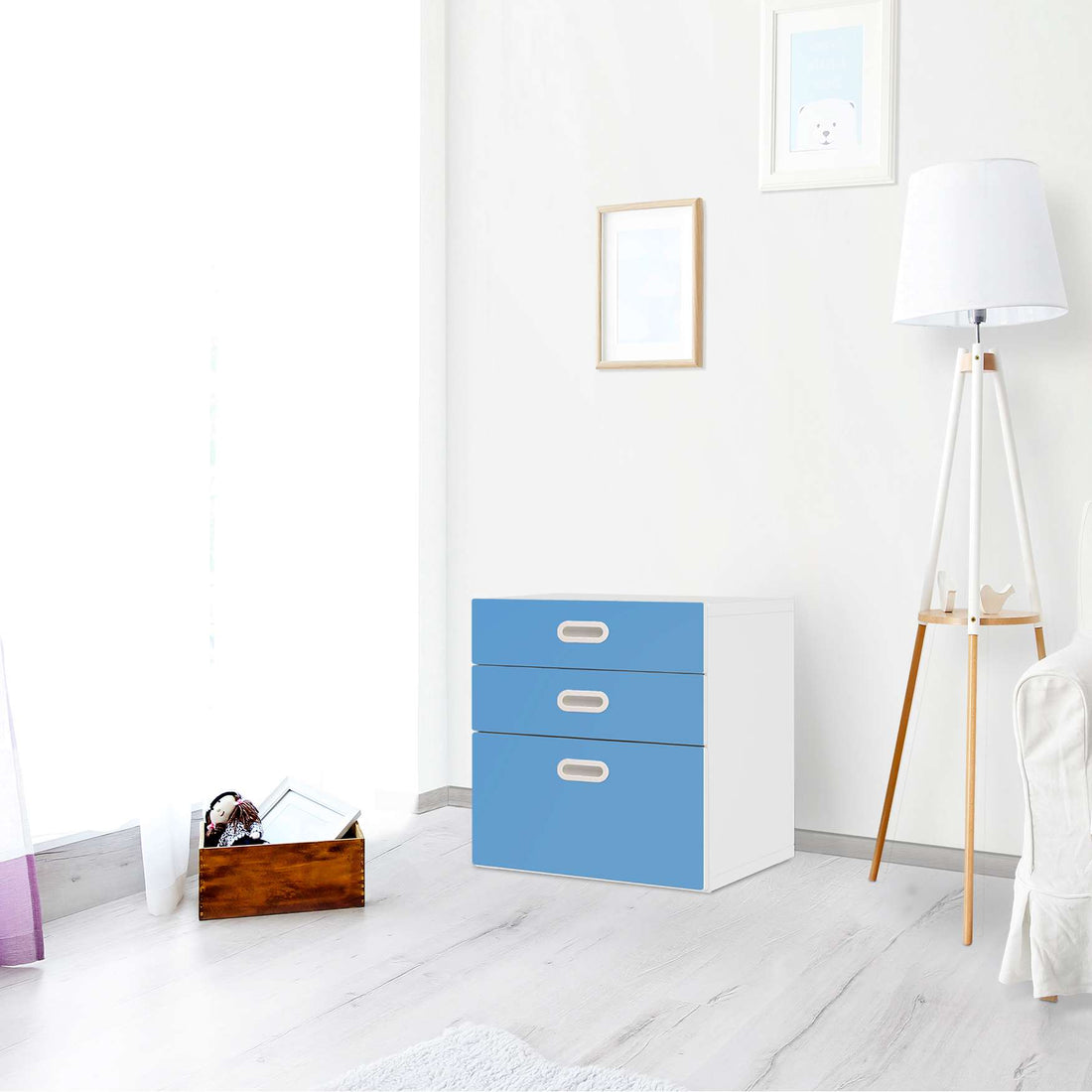 Folie für Möbel Blau Light - IKEA Stuva / Fritids Kommode - 3 Schubladen - Kinderzimmer