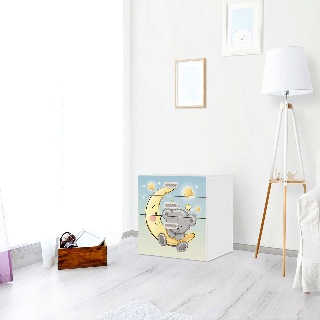 Folie für Möbel Teddy und Mond - IKEA Stuva / Fritids Kommode - 3 Schubladen - Kinderzimmer