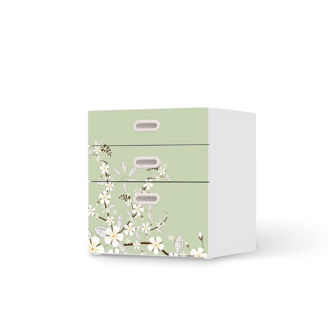 Folie für Möbel White Blossoms - IKEA Stuva / Fritids Kommode - 3 Schubladen  - weiss