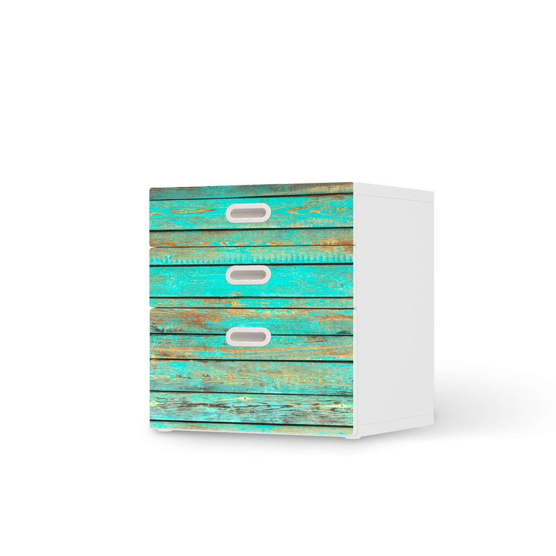 Folie für Möbel Wooden Aqua - IKEA Stuva / Fritids Kommode - 3 Schubladen  - weiss