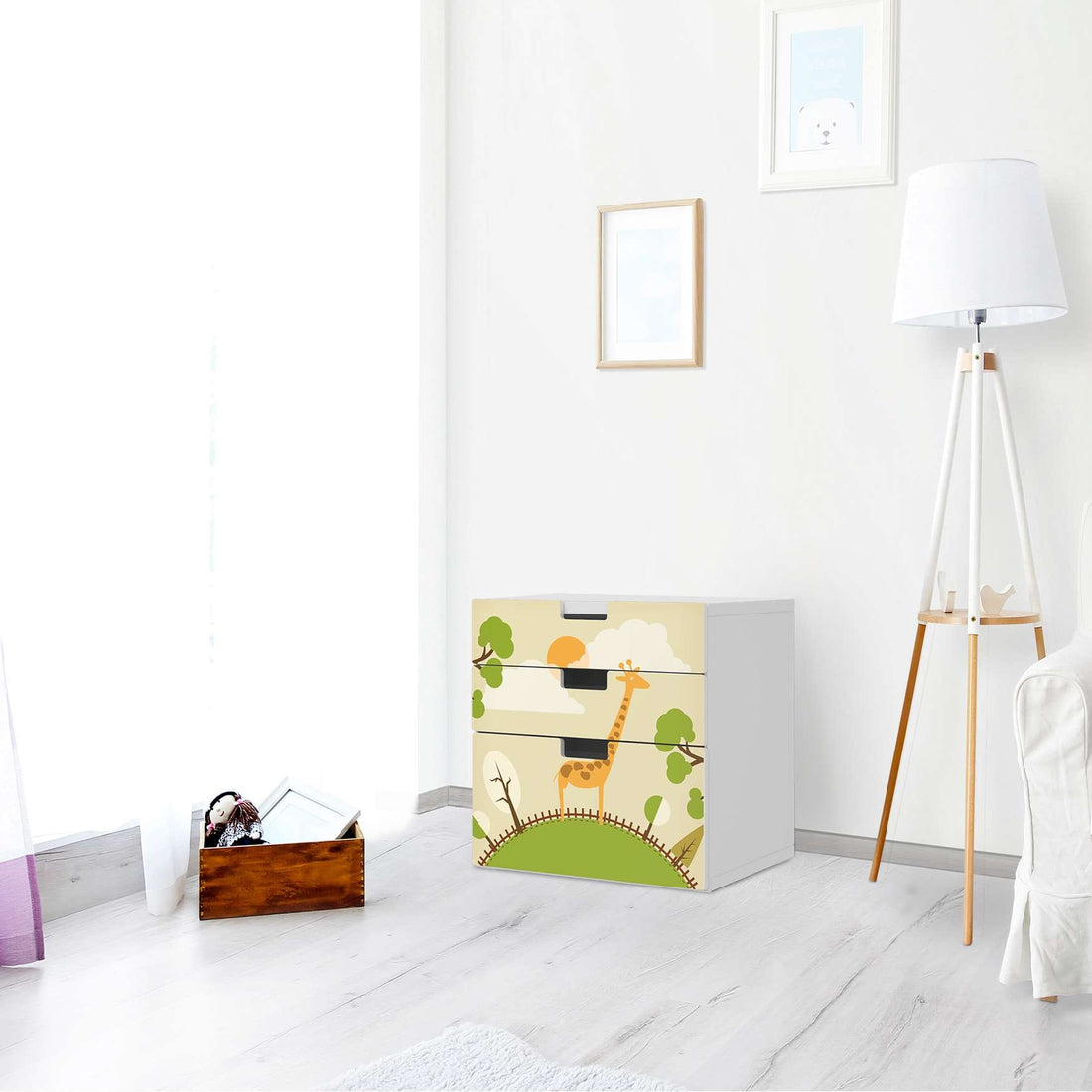 Folie für Möbel Mountain Giraffe - IKEA Stuva Kommode - 3 Schubladen (Kombination 1) - Kinderzimmer