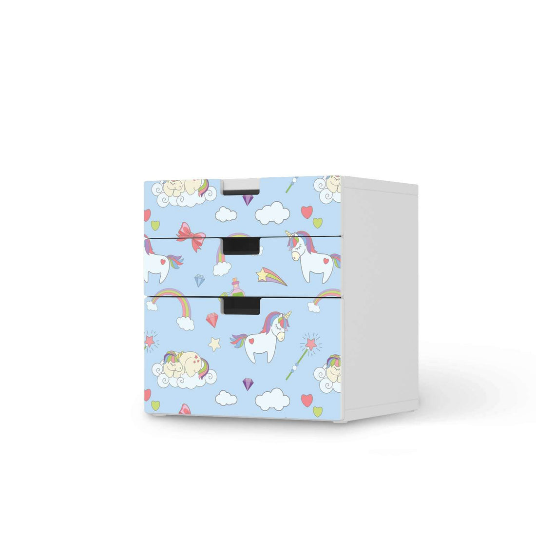 Folie für Möbel Rainbow Unicorn - IKEA Stuva Kommode - 3 Schubladen (Kombination 1)  - weiss