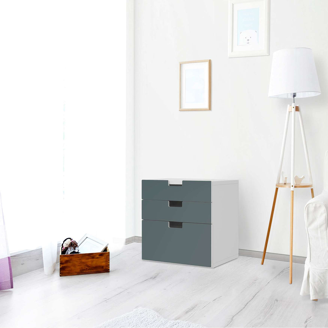 Folie für Möbel Blaugrau Light - IKEA Stuva Kommode - 3 Schubladen (Kombination 1) - Wohnzimmer