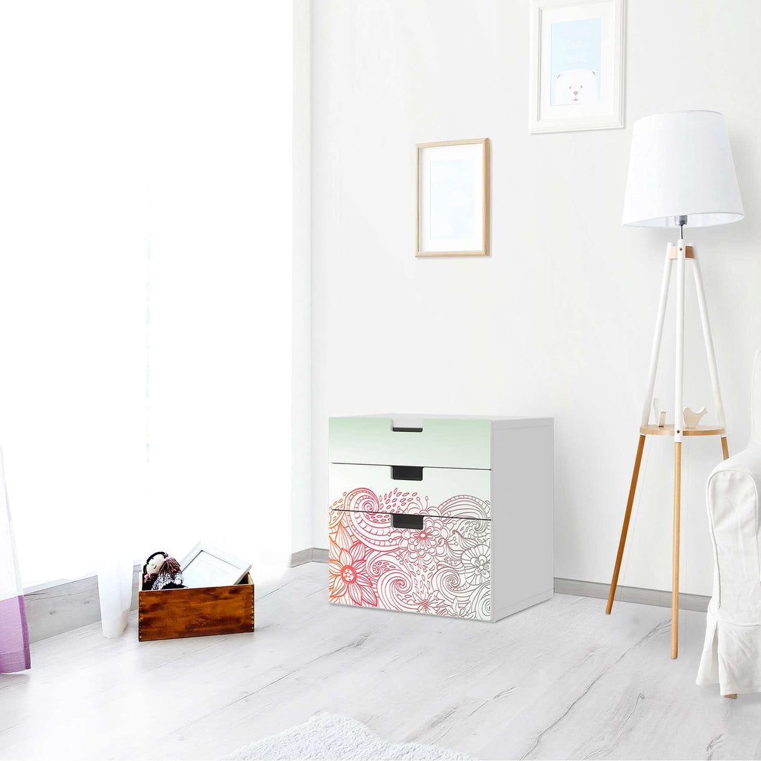Folie für Möbel Floral Doodle - IKEA Stuva Kommode - 3 Schubladen (Kombination 1) - Wohnzimmer