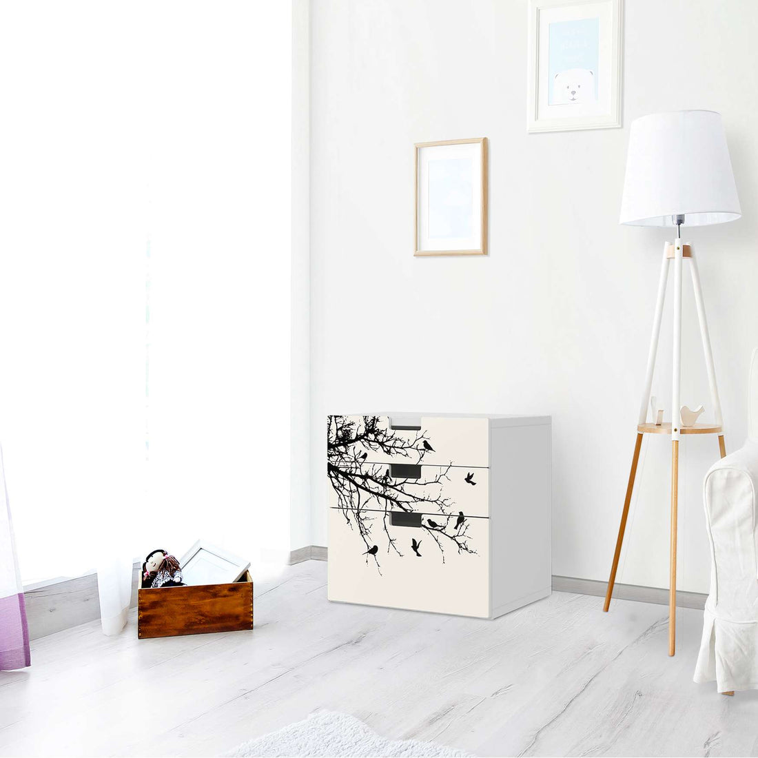 Folie für Möbel Tree and Birds 1 - IKEA Stuva Kommode - 3 Schubladen (Kombination 1) - Wohnzimmer